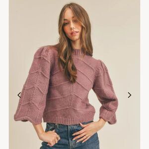 fab'rik Mauve Cropped Sweater w/ Bell Sleeves and Chevron Knit Women's Medium